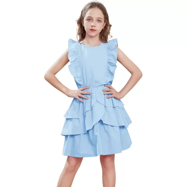 GRACE KARIN Girls Kids Outfits Two Piece Summer Clothes Flutter Sleeve Top Cake Skirt Set Size 512Light Blue