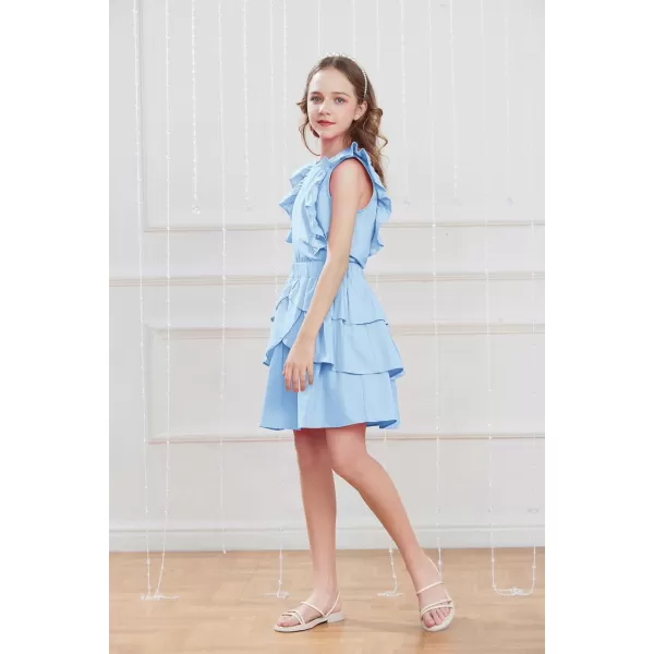 GRACE KARIN Girls Kids Outfits Two Piece Summer Clothes Flutter Sleeve Top Cake Skirt Set Size 512Light Blue