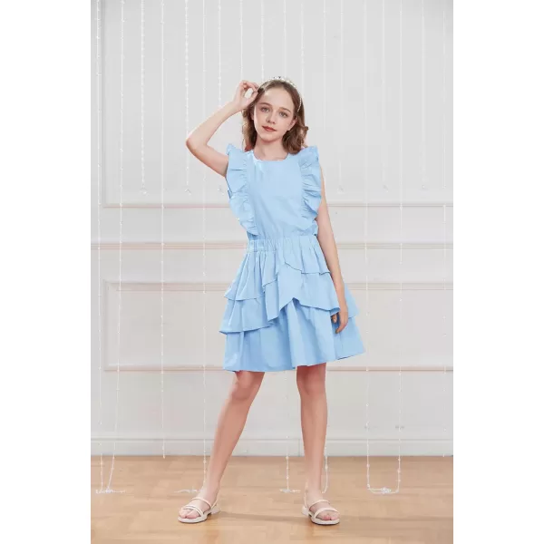 GRACE KARIN Girls Kids Outfits Two Piece Summer Clothes Flutter Sleeve Top Cake Skirt Set Size 512Light Blue