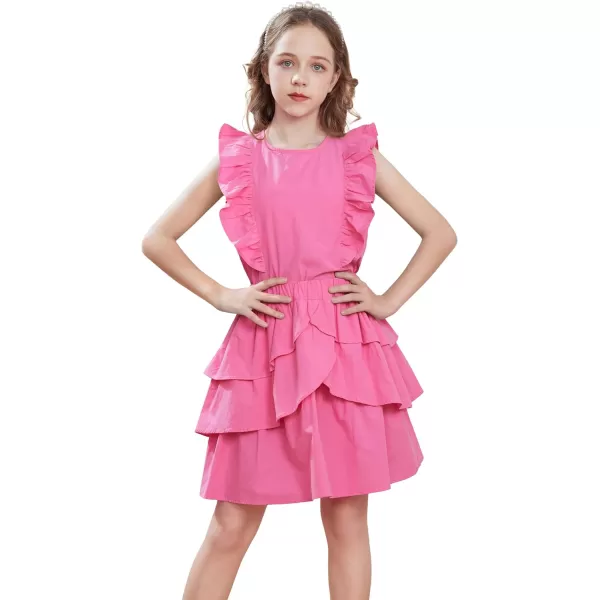 GRACE KARIN Girls Kids Outfits Two Piece Summer Clothes Flutter Sleeve Top Cake Skirt Set Size 512Rose Red