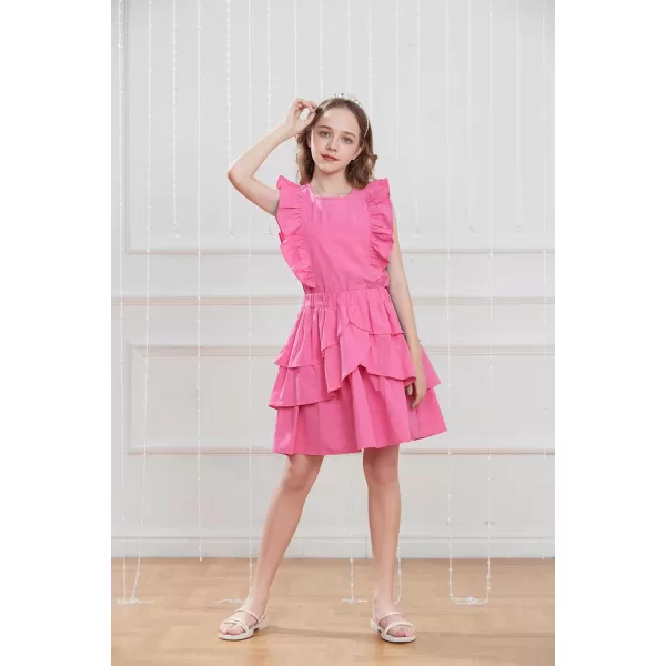 GRACE KARIN Girls Kids Outfits Two Piece Summer Clothes Flutter Sleeve Top Cake Skirt Set Size 512Rose Red