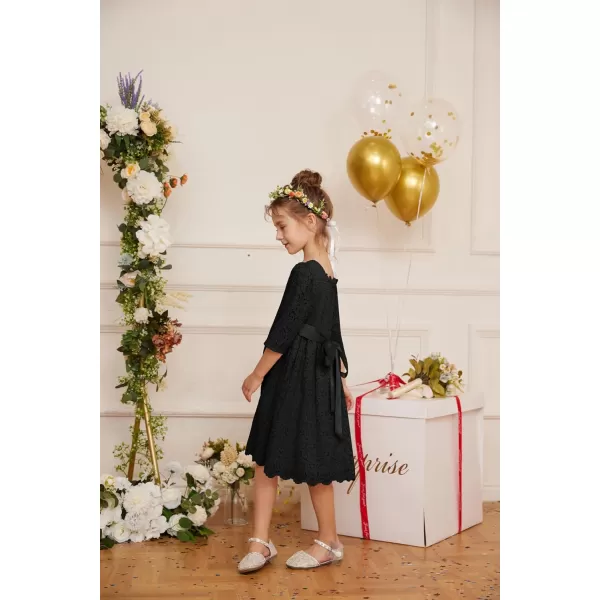 GRACE KARIN Girls Lace Dress 34 Sleeve Ruffle Formal Flower Birthday Party Dress with Belt 512Black