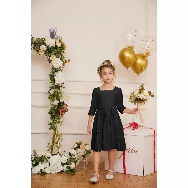 GRACE KARIN Girls Lace Dress 34 Sleeve Ruffle Formal Flower Birthday Party Dress with Belt 512Black