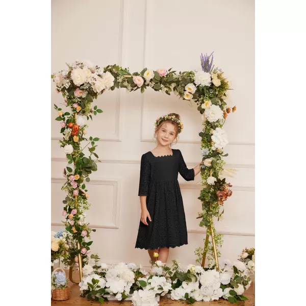 GRACE KARIN Girls Lace Dress 34 Sleeve Ruffle Formal Flower Birthday Party Dress with Belt 512Black