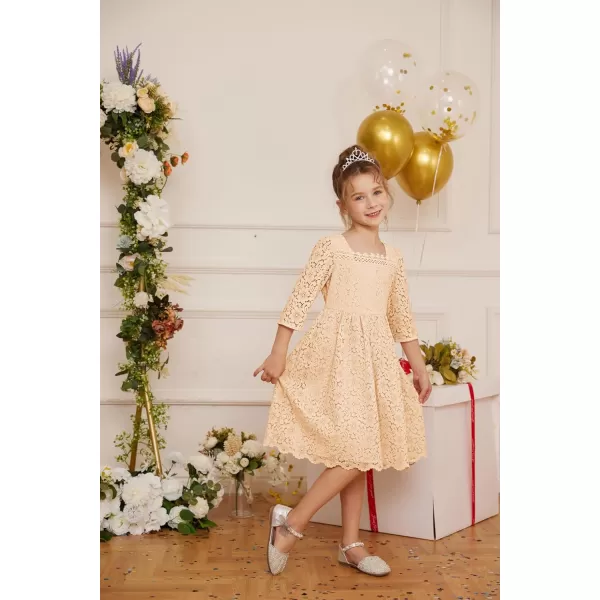 GRACE KARIN Girls Lace Dress 34 Sleeve Ruffle Formal Flower Birthday Party Dress with Belt 512Cream