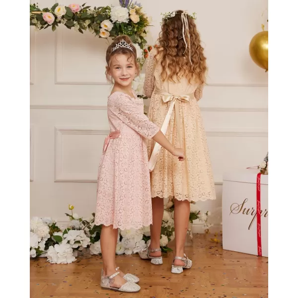 GRACE KARIN Girls Lace Dress 34 Sleeve Ruffle Formal Flower Birthday Party Dress with Belt 512Cream