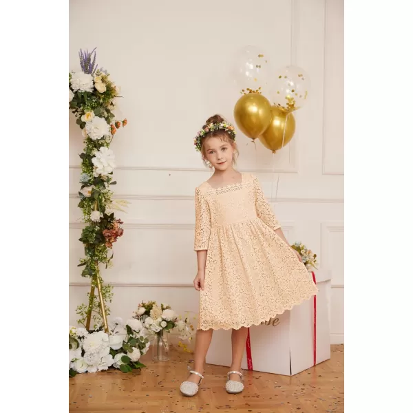 GRACE KARIN Girls Lace Dress 34 Sleeve Ruffle Formal Flower Birthday Party Dress with Belt 512Cream