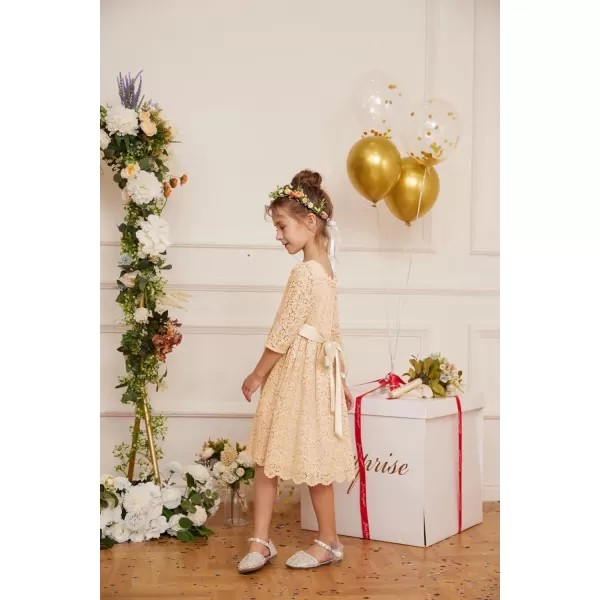 GRACE KARIN Girls Lace Dress 34 Sleeve Ruffle Formal Flower Birthday Party Dress with Belt 512Cream