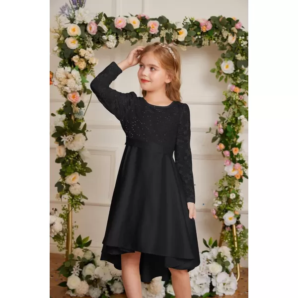 GRACE KARIN Girls Lace Dress High Low Dress Long Sleeve VBack Dress for Girl 614YBlack