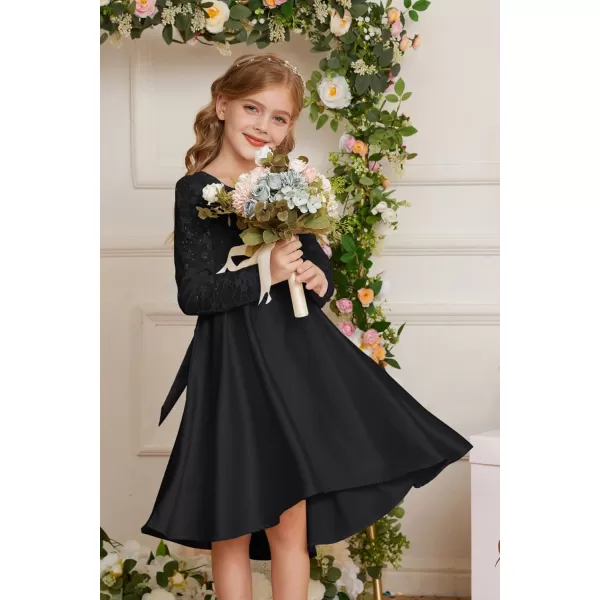 GRACE KARIN Girls Lace Dress High Low Dress Long Sleeve VBack Dress for Girl 614YBlack