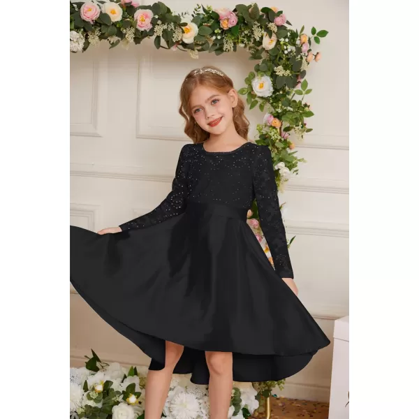 GRACE KARIN Girls Lace Dress High Low Dress Long Sleeve VBack Dress for Girl 614YBlack