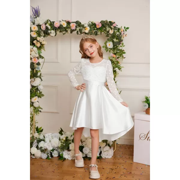 GRACE KARIN Girls Lace Dress High Low Dress Long Sleeve VBack Dress for Girl 614YWhite