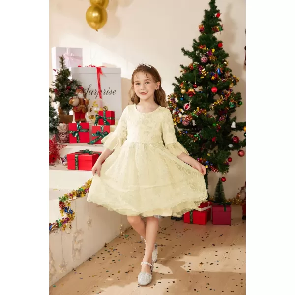 GRACE KARIN Girls Lace Embroidery Dress Half Sleeve Party Dress Princess Birthday Dress for Girl 512YApricot