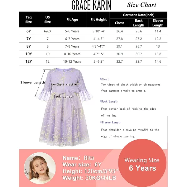 GRACE KARIN Girls Lace Embroidery Dress Half Sleeve Party Dress Princess Birthday Dress for Girl 512YApricot