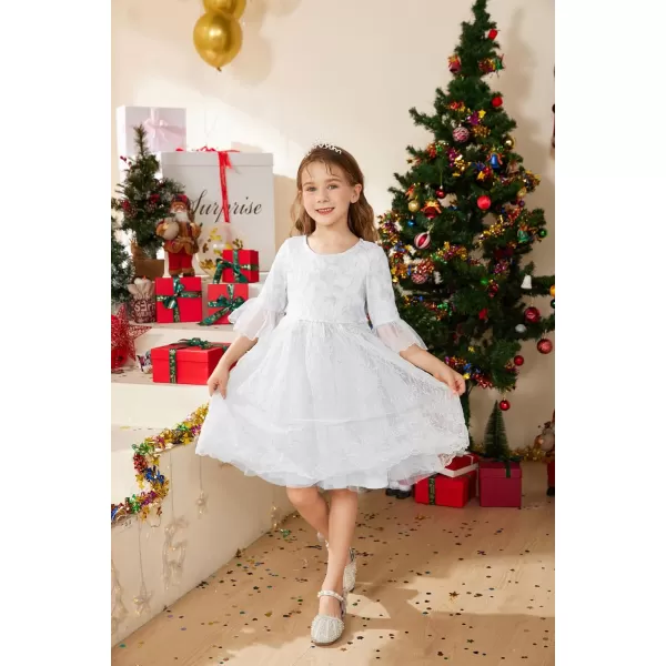 GRACE KARIN Girls Lace Embroidery Dress Half Sleeve Party Dress Princess Birthday Dress for Girl 512YWhite