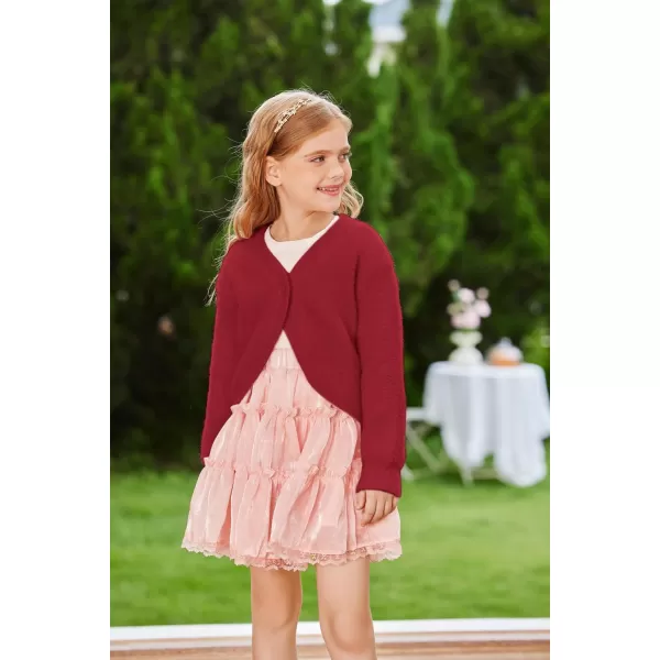 GRACE KARIN Girls Long Sleeve Bolero Shrug Cardigan Sweater Dress Cover Up 612YDark Red