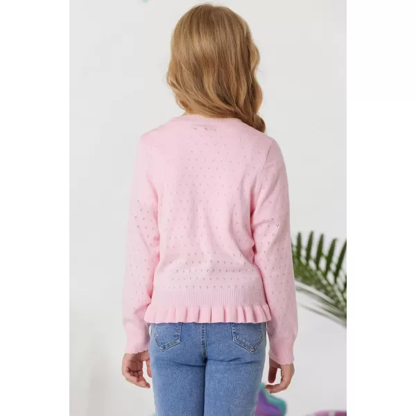 GRACE KARIN Girls Long Sleeve Cardigan Sweater Girls Button Closure Knitted Cable Cardigan 512YLight Pink