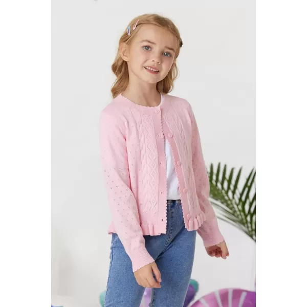 GRACE KARIN Girls Long Sleeve Cardigan Sweater Girls Button Closure Knitted Cable Cardigan 512YLight Pink