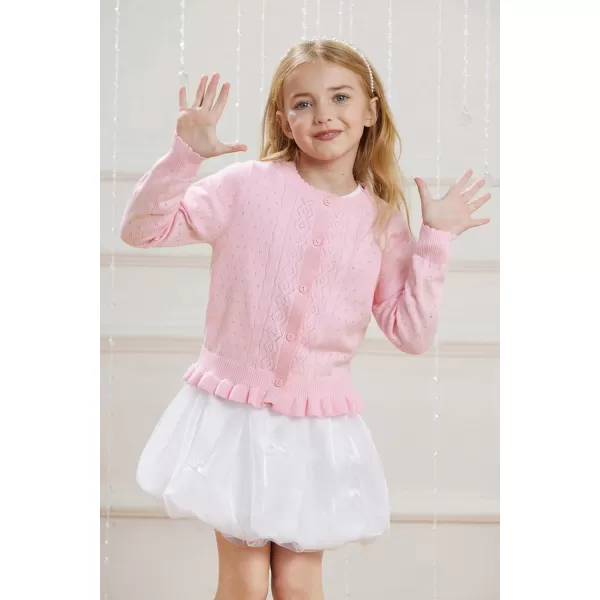 GRACE KARIN Girls Long Sleeve Cardigan Sweater Girls Button Closure Knitted Cable Cardigan 512YLight Pink