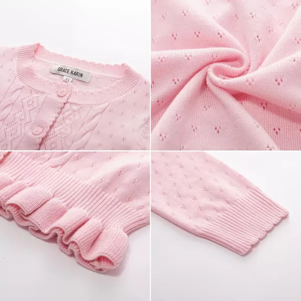 GRACE KARIN Girls Long Sleeve Cardigan Sweater Girls Button Closure Knitted Cable Cardigan 512YLight Pink