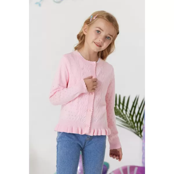 GRACE KARIN Girls Long Sleeve Cardigan Sweater Girls Button Closure Knitted Cable Cardigan 512YLight Pink