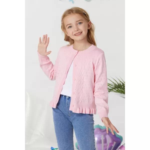 GRACE KARIN Girls Long Sleeve Cardigan Sweater Girls Button Closure Knitted Cable Cardigan 512YLight Pink