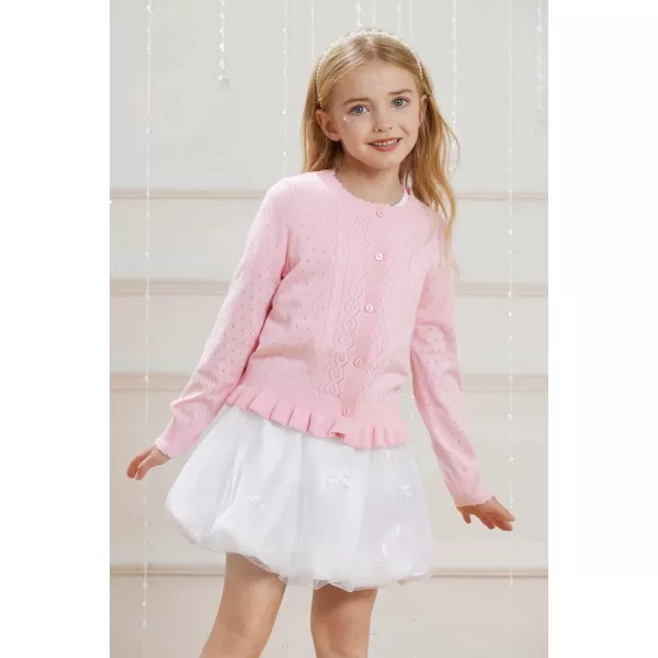 GRACE KARIN Girls Long Sleeve Cardigan Sweater Girls Button Closure Knitted Cable Cardigan 512YLight Pink