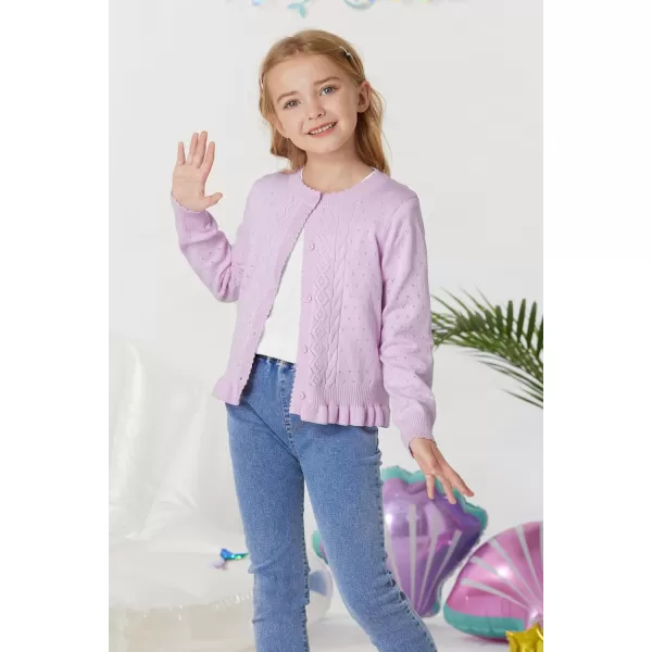GRACE KARIN Girls Long Sleeve Cardigan Sweater Girls Button Closure Knitted Cable Cardigan 512YLight Purple