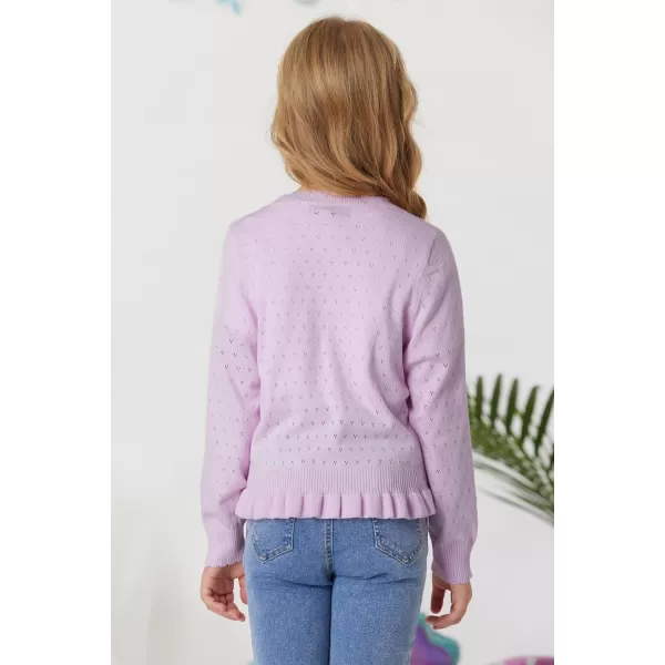 GRACE KARIN Girls Long Sleeve Cardigan Sweater Girls Button Closure Knitted Cable Cardigan 512YLight Purple