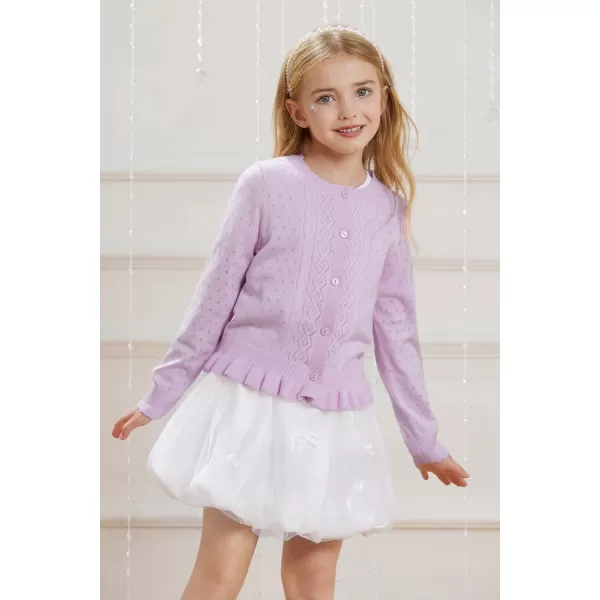 GRACE KARIN Girls Long Sleeve Cardigan Sweater Girls Button Closure Knitted Cable Cardigan 512YLight Purple