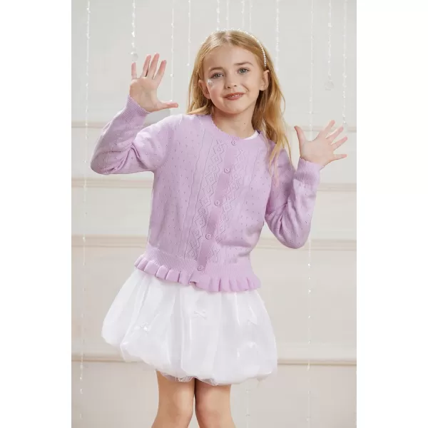 GRACE KARIN Girls Long Sleeve Cardigan Sweater Girls Button Closure Knitted Cable Cardigan 512YLight Purple