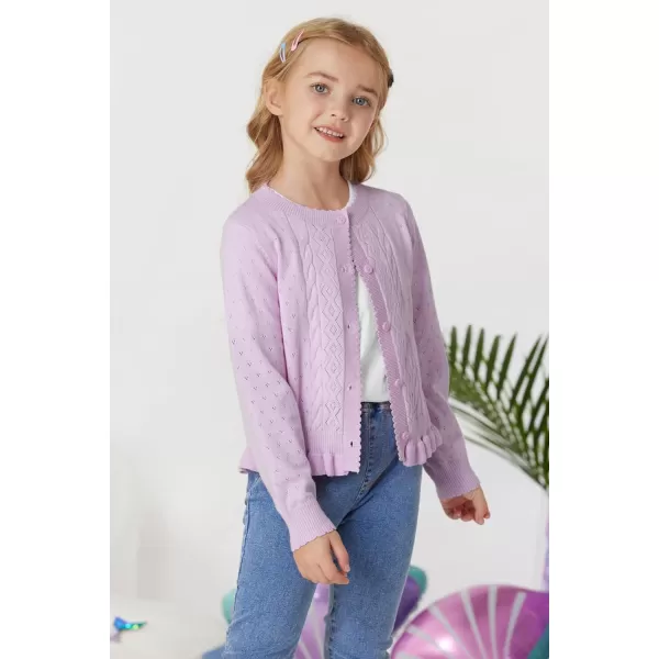 GRACE KARIN Girls Long Sleeve Cardigan Sweater Girls Button Closure Knitted Cable Cardigan 512YLight Purple