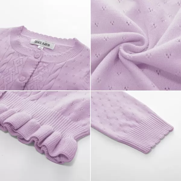GRACE KARIN Girls Long Sleeve Cardigan Sweater Girls Button Closure Knitted Cable Cardigan 512YLight Purple