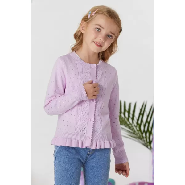 GRACE KARIN Girls Long Sleeve Cardigan Sweater Girls Button Closure Knitted Cable Cardigan 512YLight Purple