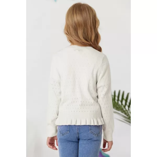 GRACE KARIN Girls Long Sleeve Cardigan Sweater Girls Button Closure Knitted Cable Cardigan 512YWhite