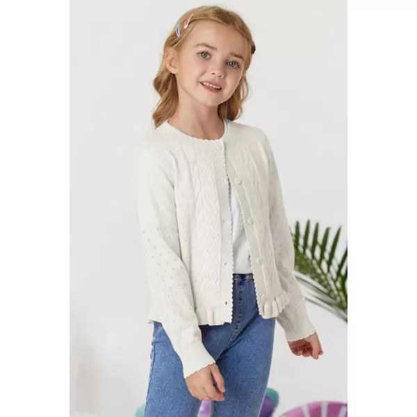 GRACE KARIN Girls Long Sleeve Cardigan Sweater Girls Button Closure Knitted Cable Cardigan 512YWhite