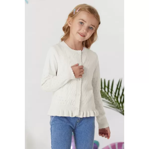 GRACE KARIN Girls Long Sleeve Cardigan Sweater Girls Button Closure Knitted Cable Cardigan 512YWhite