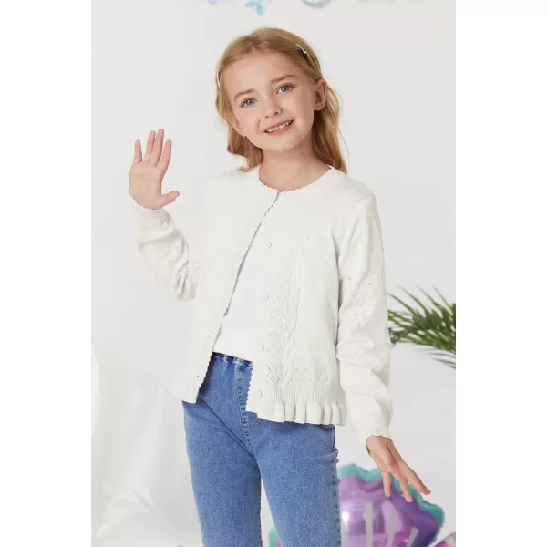 GRACE KARIN Girls Long Sleeve Cardigan Sweater Girls Button Closure Knitted Cable Cardigan 512YWhite