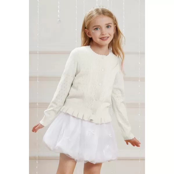 GRACE KARIN Girls Long Sleeve Cardigan Sweater Girls Button Closure Knitted Cable Cardigan 512YWhite