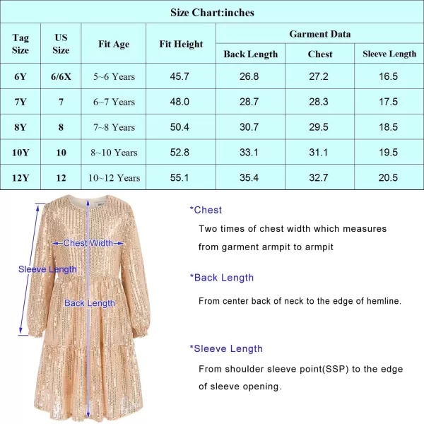 GRACE KARIN Girls Long Sleeve Crew Neck Sequined ALine Dress with Hair BowPink Rose Gold