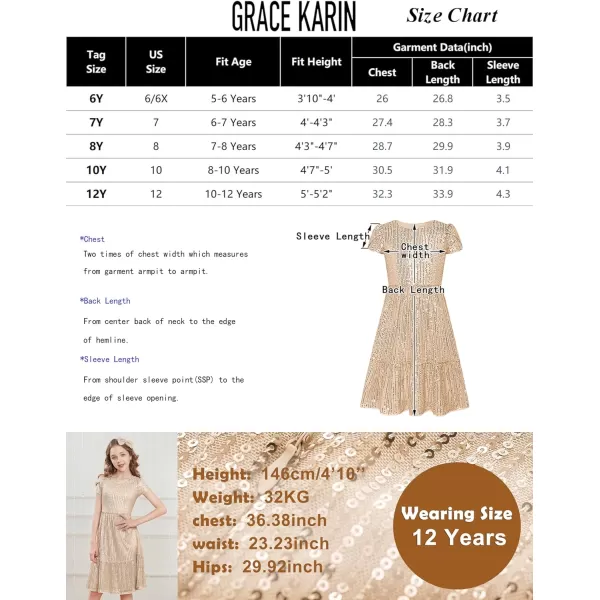 GRACE KARIN Girls Long Sleeve Crew Neck Sequined ALine Dress with Hair BowRose Gold 1