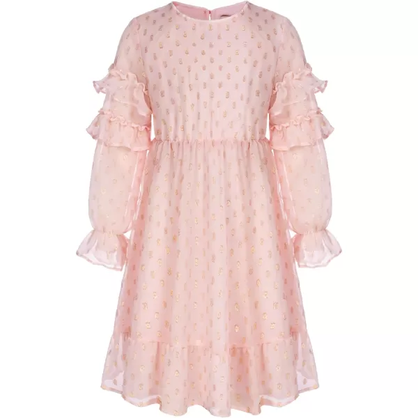 GRACE KARIN Girls Long Sleeve Dress Crewneck Flowy ALine Dress Casual 512YPink