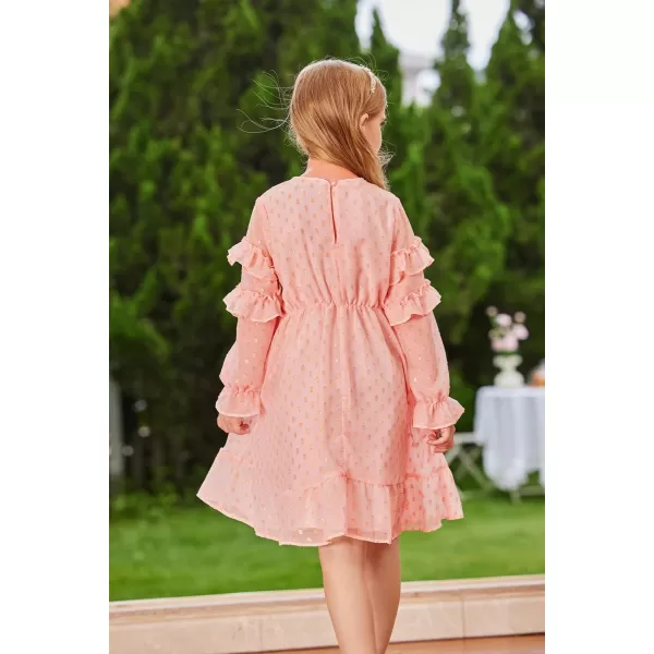 GRACE KARIN Girls Long Sleeve Dress Crewneck Flowy ALine Dress Casual 512YPink