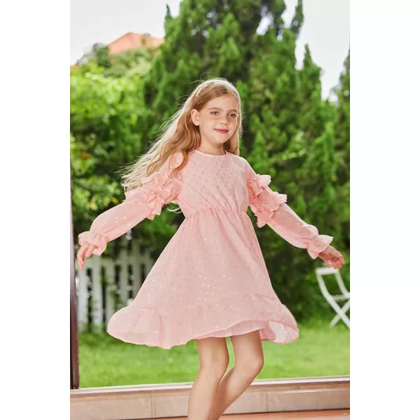 GRACE KARIN Girls Long Sleeve Dress Crewneck Flowy ALine Dress Casual 512YPink