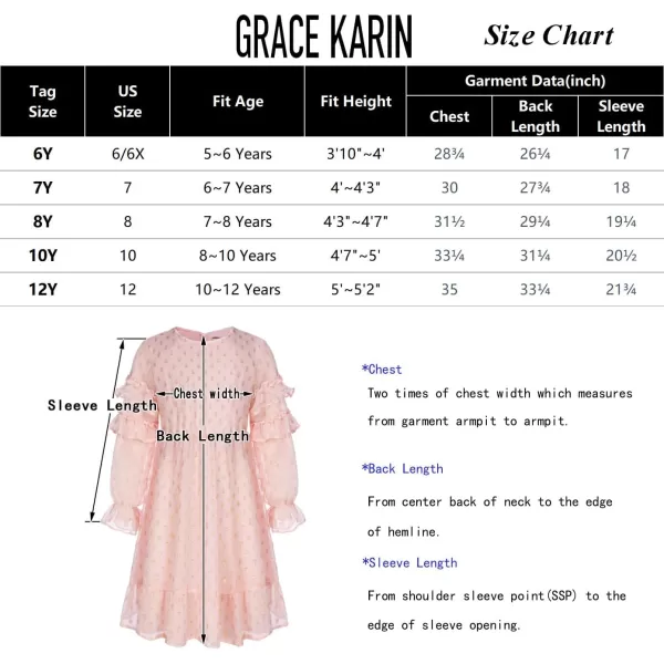 GRACE KARIN Girls Long Sleeve Dress Crewneck Flowy ALine Dress Casual 512YPink