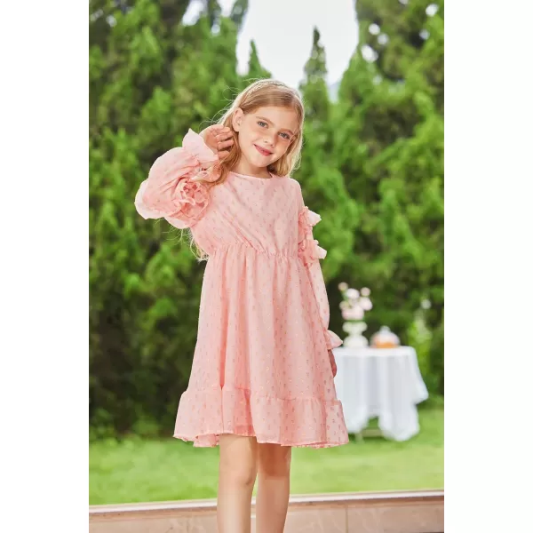 GRACE KARIN Girls Long Sleeve Dress Crewneck Flowy ALine Dress Casual 512YPink