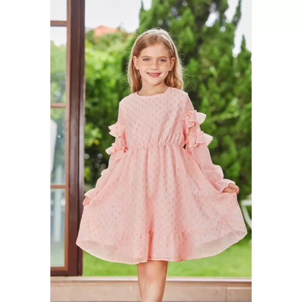 GRACE KARIN Girls Long Sleeve Dress Crewneck Flowy ALine Dress Casual 512YPink