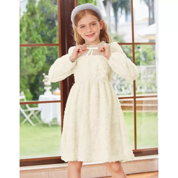 GRACE KARIN Girls Long Sleeve Dress Mesh ALine Casual Crewneck Dresses 512YApricot