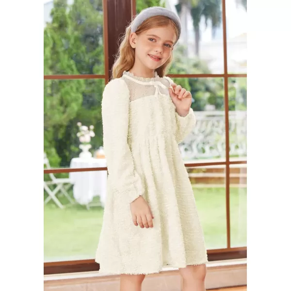 GRACE KARIN Girls Long Sleeve Dress Mesh ALine Casual Crewneck Dresses 512YApricot