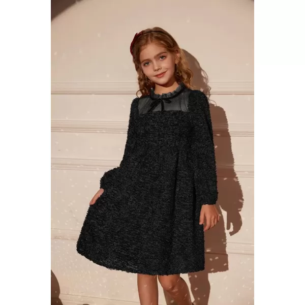 GRACE KARIN Girls Long Sleeve Dress Mesh ALine Casual Crewneck Dresses 512YBlack